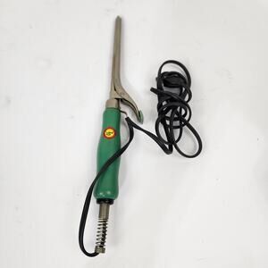Vtg Penco 371A Electric Curling Iron Pin Curl Green Wooden Handle Salon Decor
